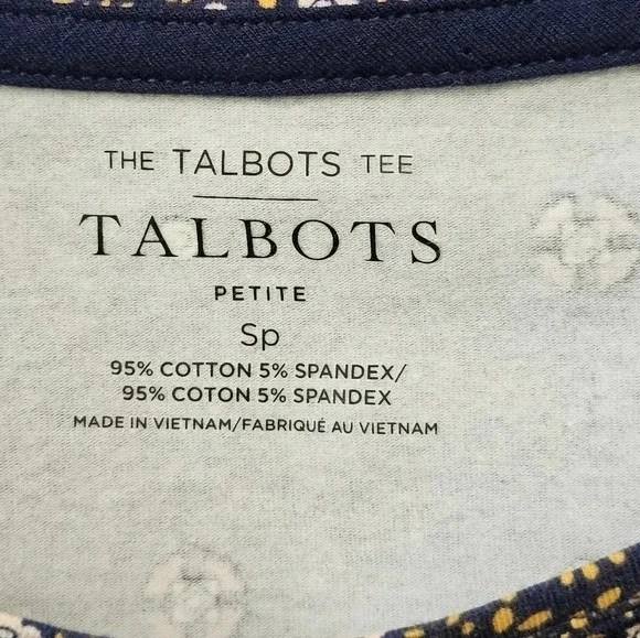 Talbots Petite Small Moroccan Paisley Print Long Sleeve Top Blue Gold Cotton - Picture 4 of 6